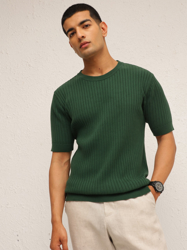 Men Emelard Green Round Neck Relax Fit T-Shirt