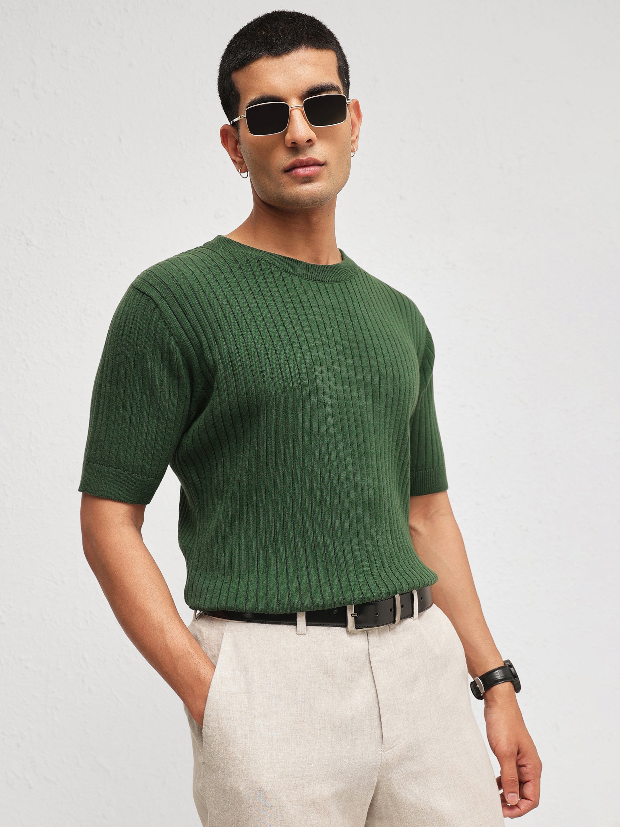 Men Emelard Green Round Neck Relax Fit T-Shirt