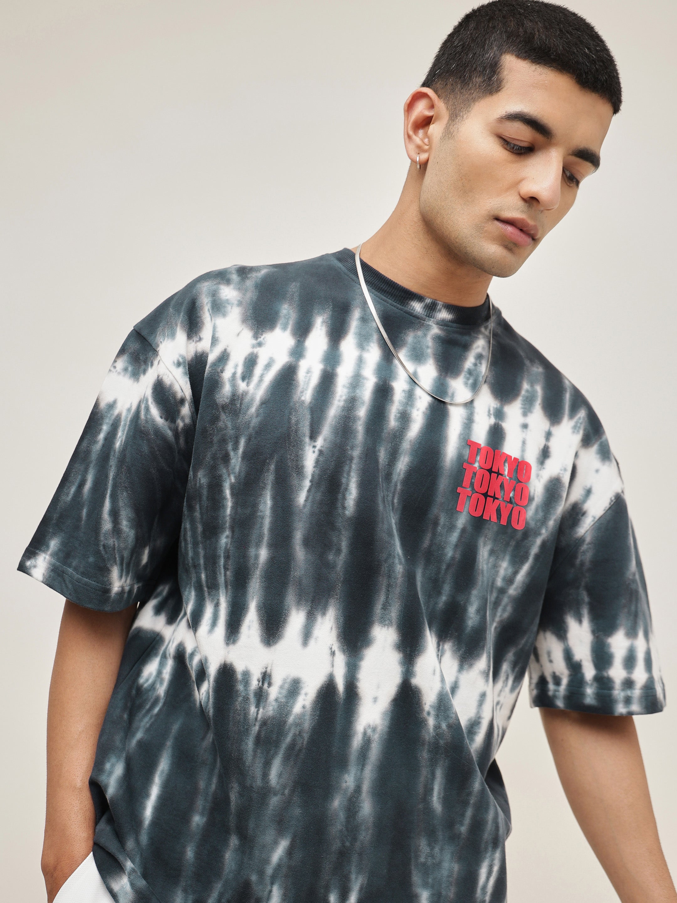 Men Black & White Tie-dye TOKYO Oversize T-Shirt