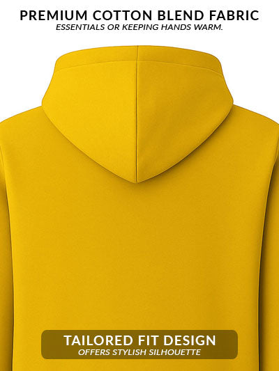 Men Mustard Cotton Fleece Printed Hoodie