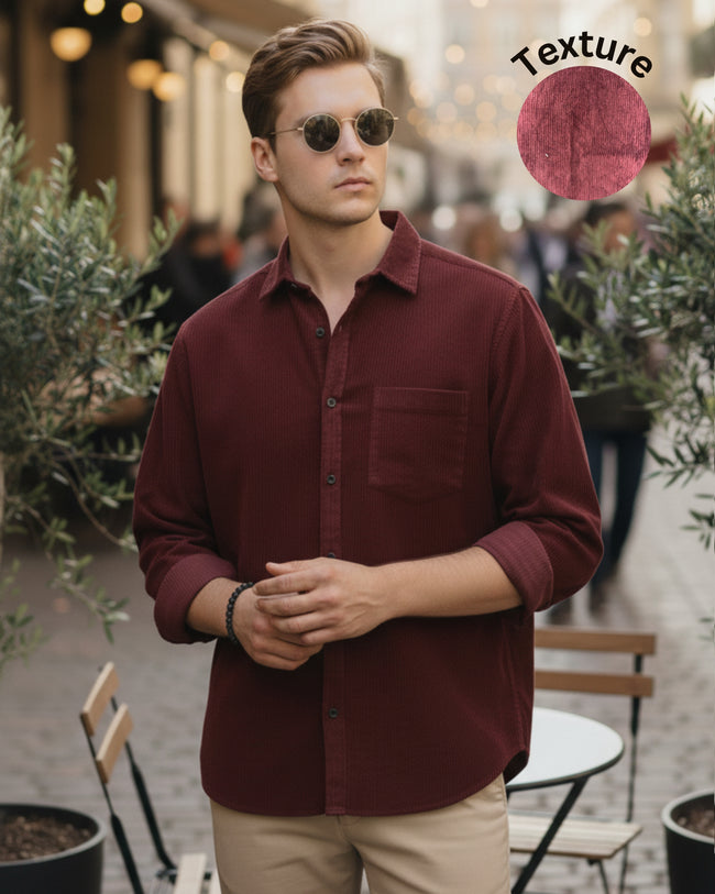 Men Maroon Corduroy Shirt
