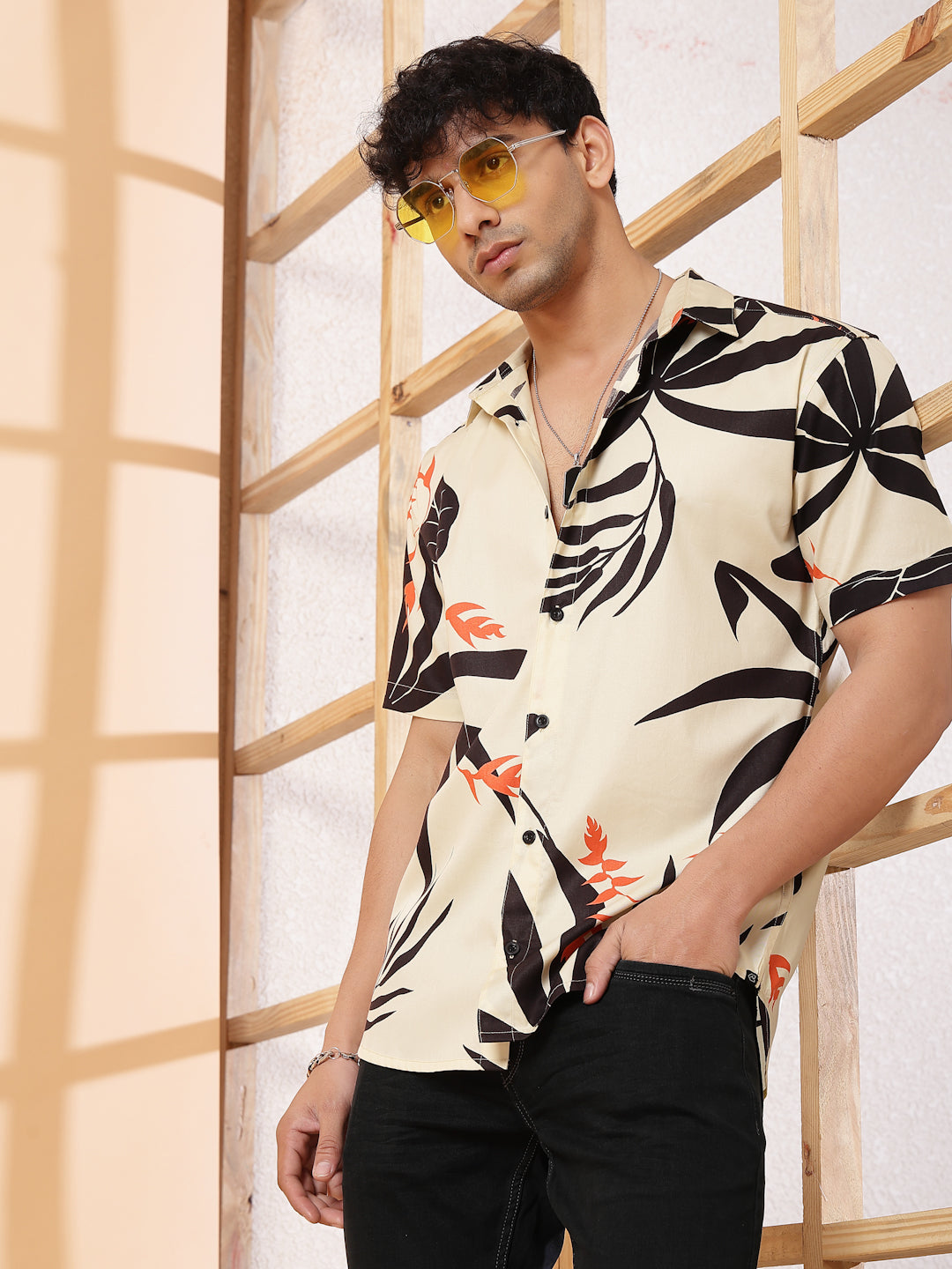 Men Abstract Cuban Collar Shirt