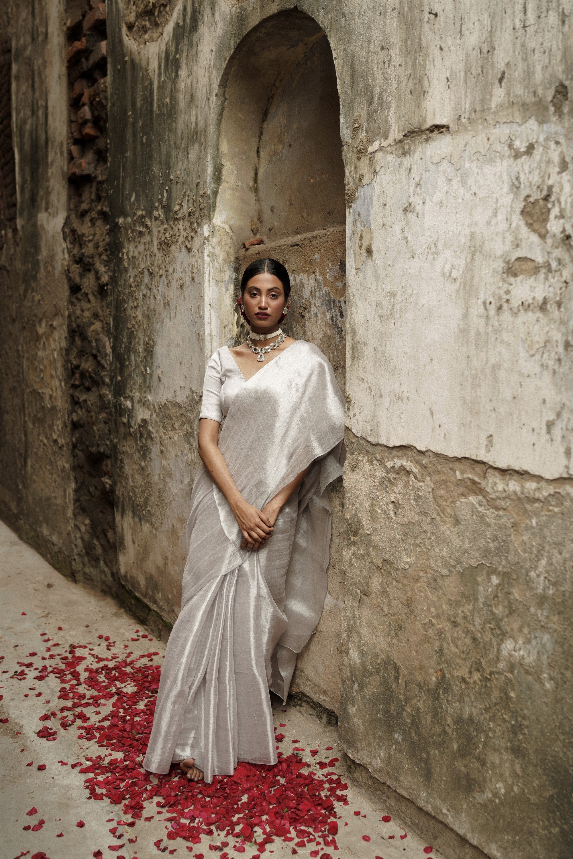 Milky Way Galaxy White Handloom Tissue Saree