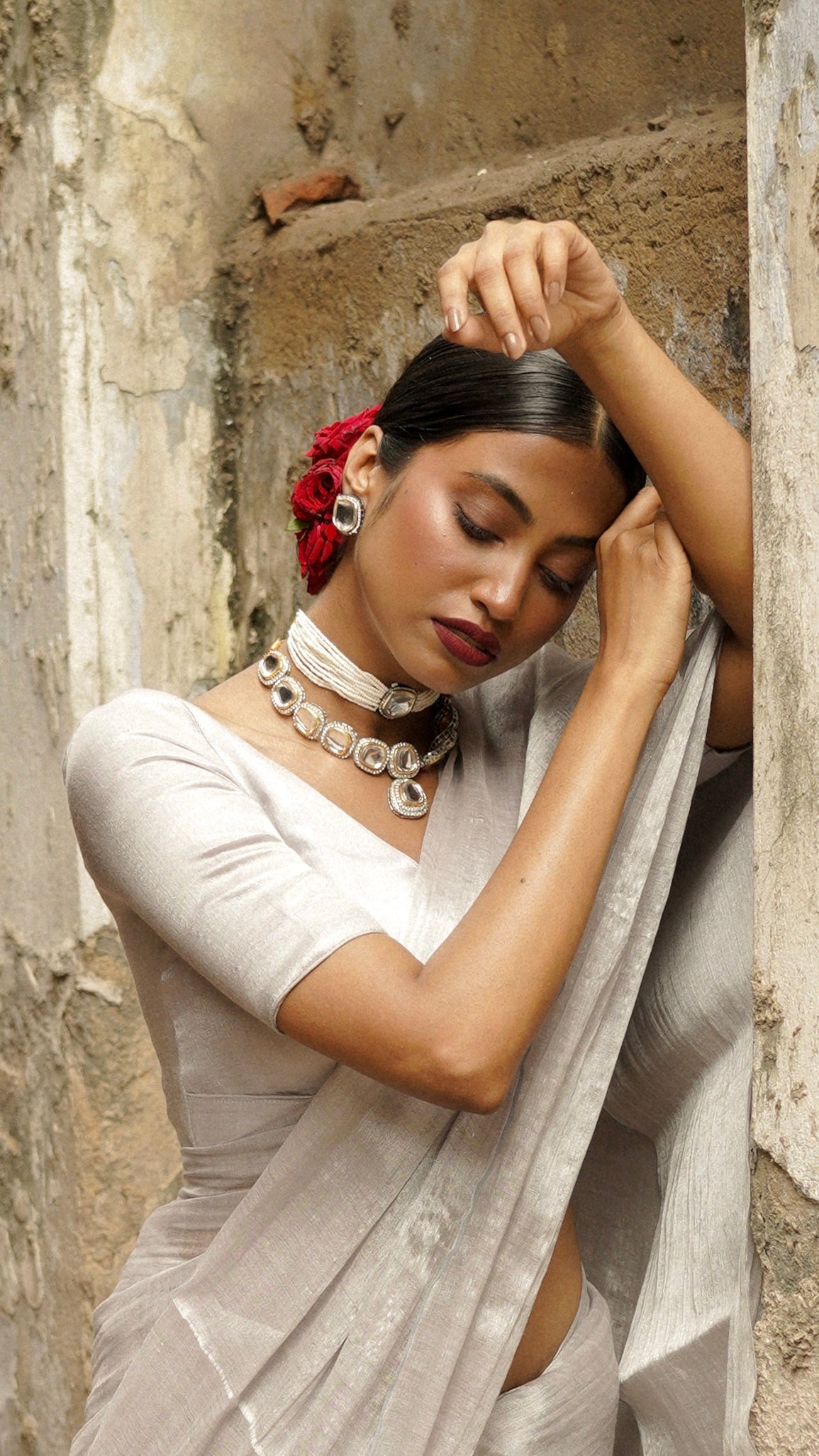 Milky Way Galaxy White Handloom Tissue Saree