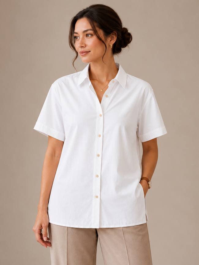 Women White Cotton Boxy Fit Shirt
