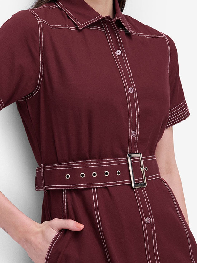 Women Maroon A-Line Shirt Dress