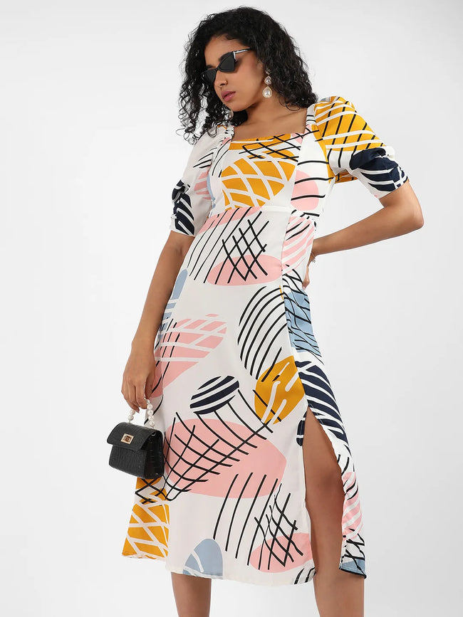 Women Multi Contrast Foliage Dress