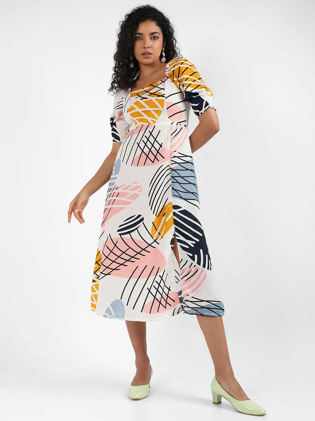 Women Multi Contrast Foliage Dress