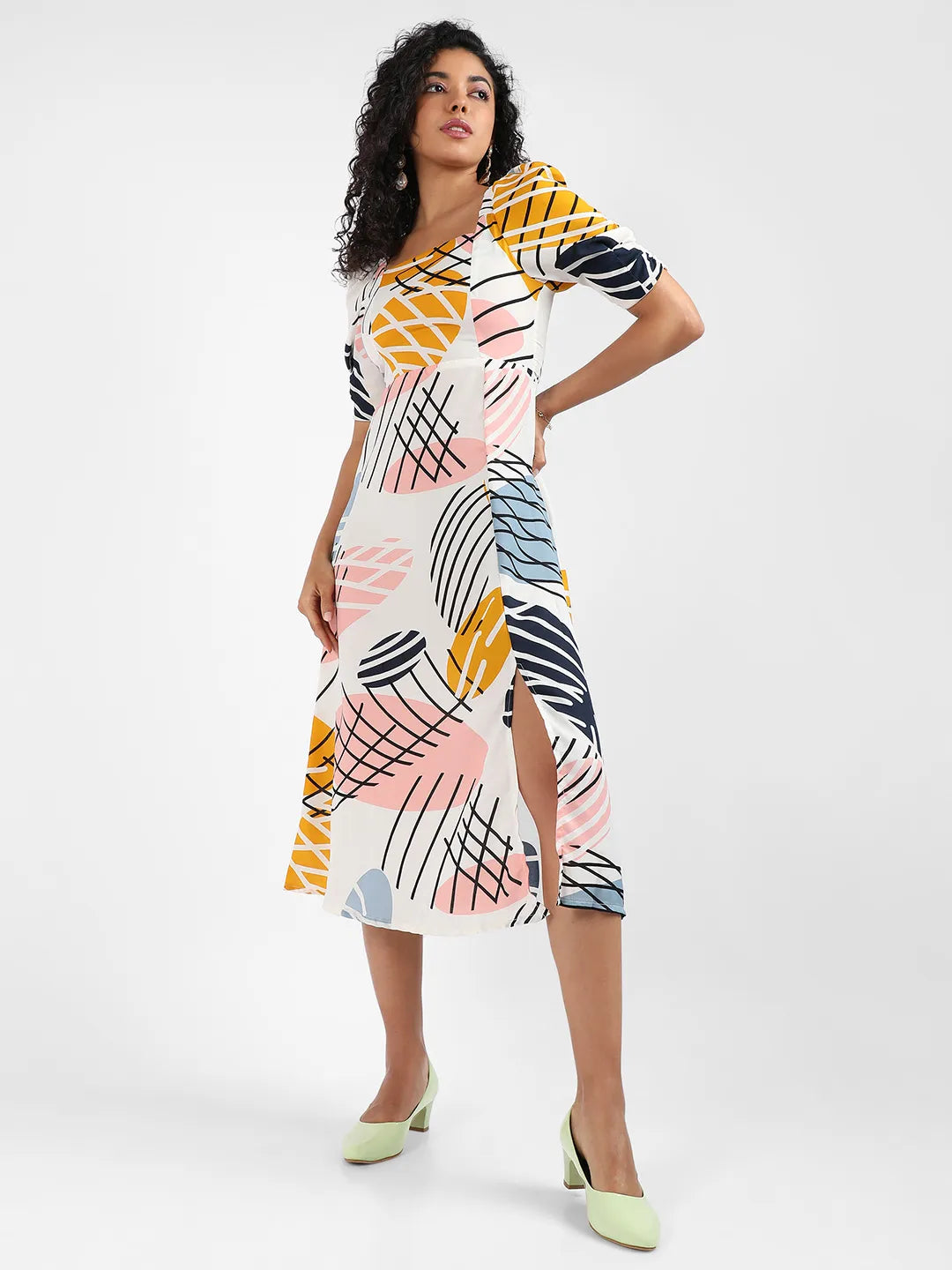 Women Multi Contrast Foliage Dress