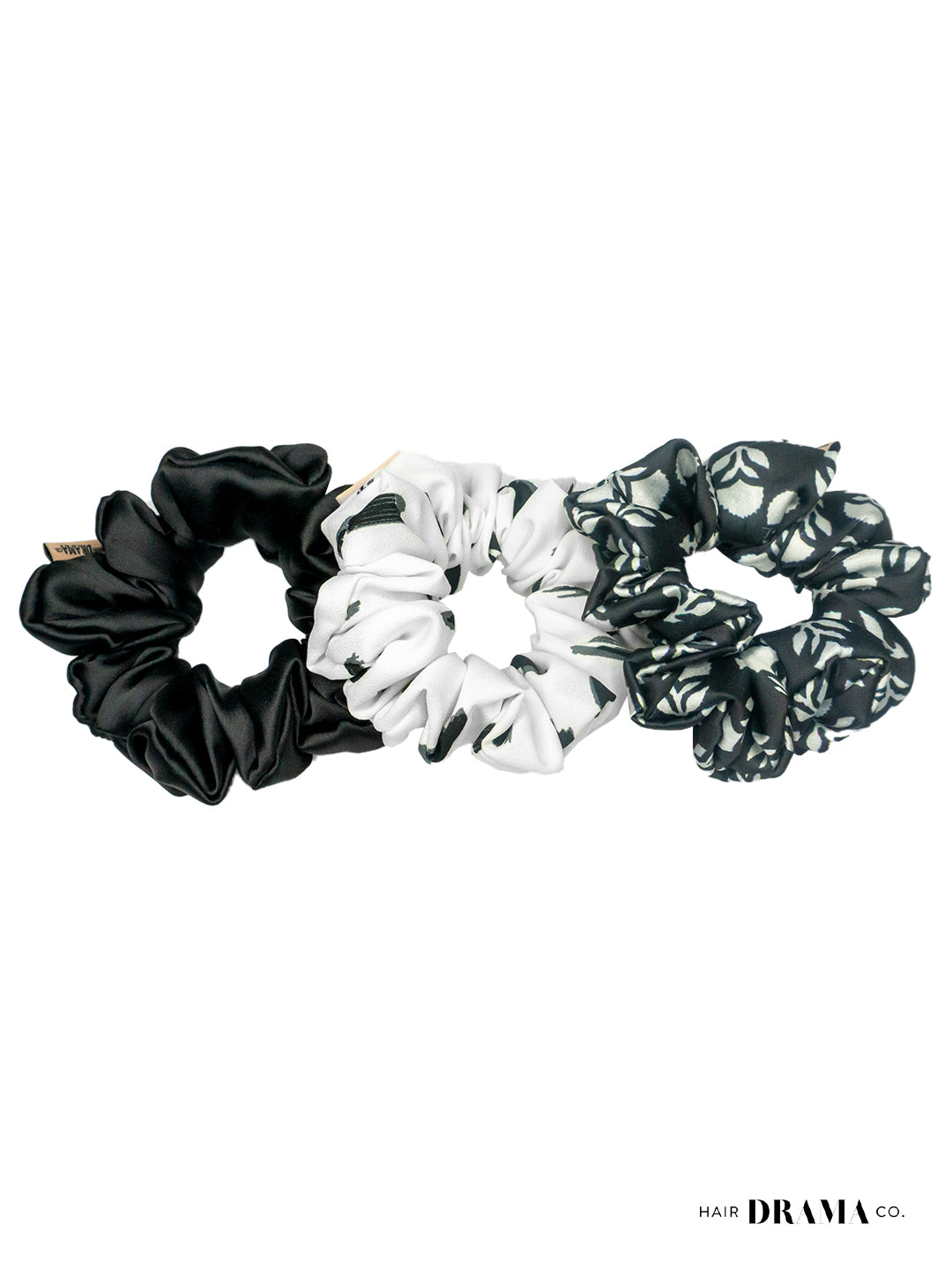 Black & White Printed Satin Srunchies