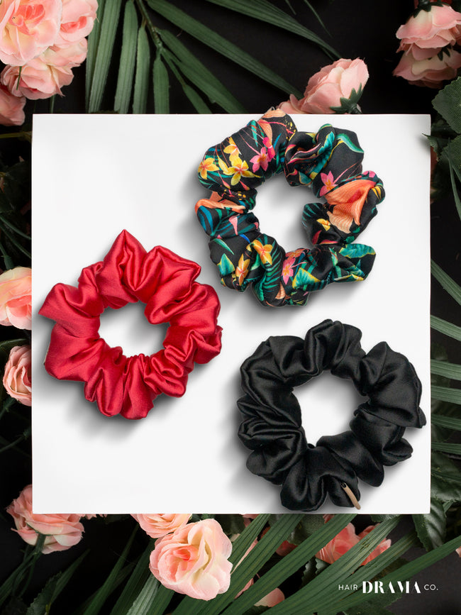 Multi Printed Satin Scrunchies Set Of 3