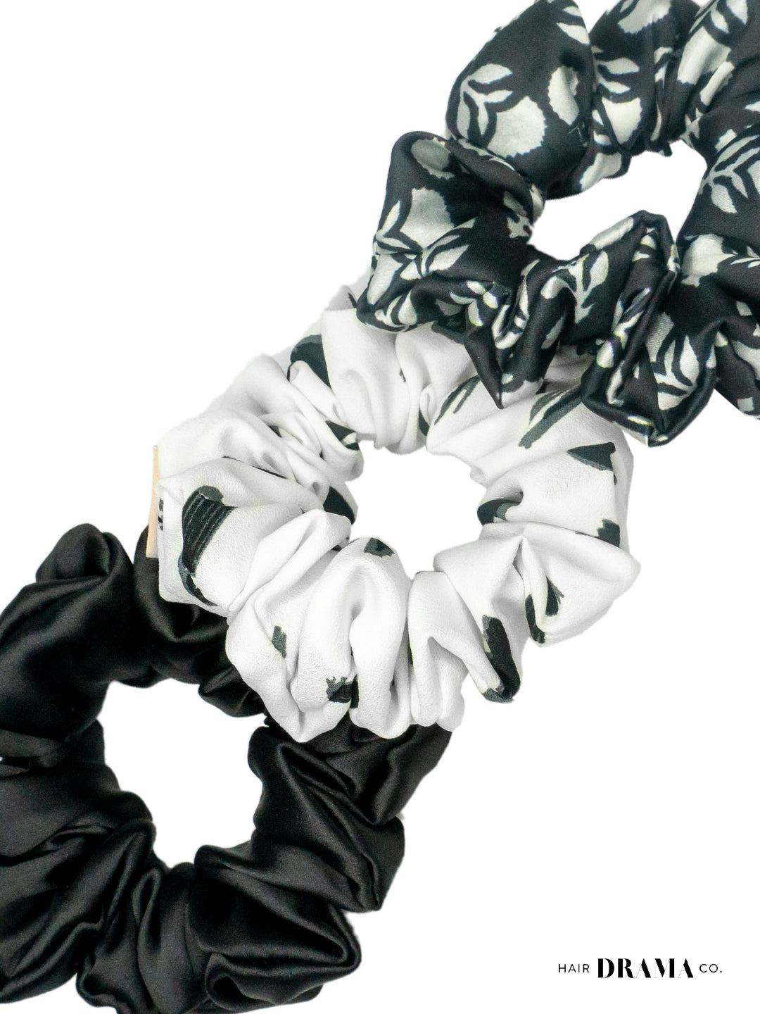 Black & White Printed Satin Srunchies
