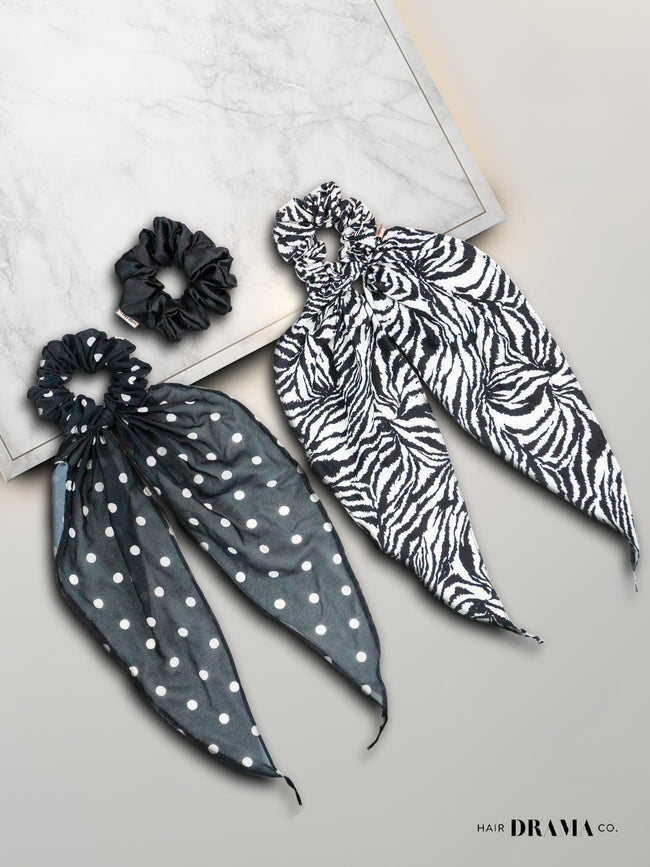 Monochrome Scrunchies Set Of 3