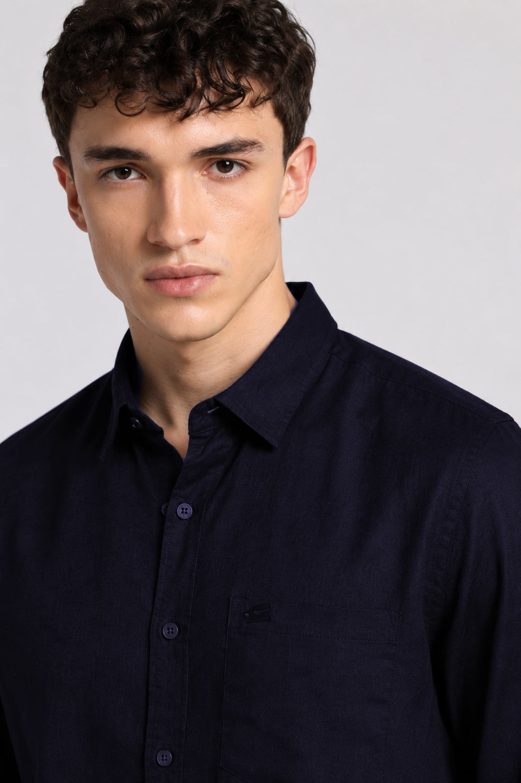 Men Navy Linen Shirt
