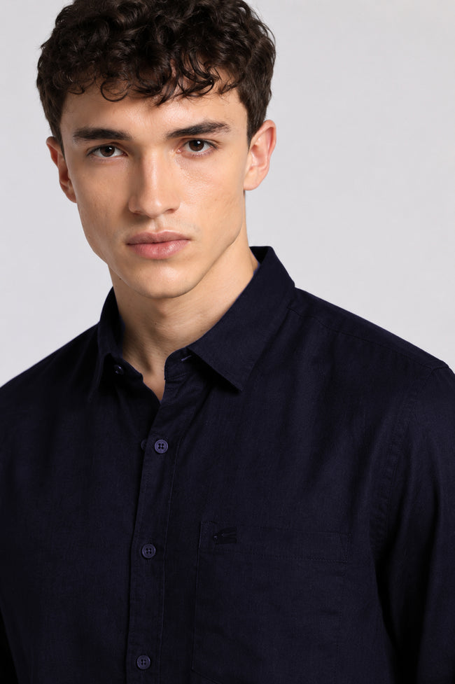 Men Navy Linen Shirt