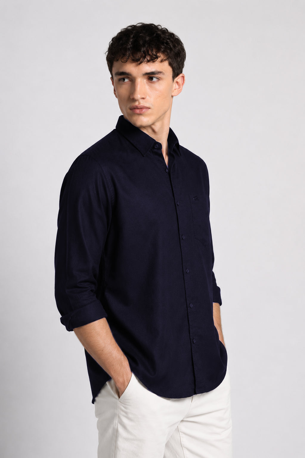 Men Navy Linen Shirt
