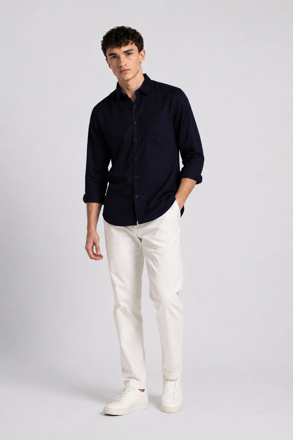 Men Navy Linen Shirt