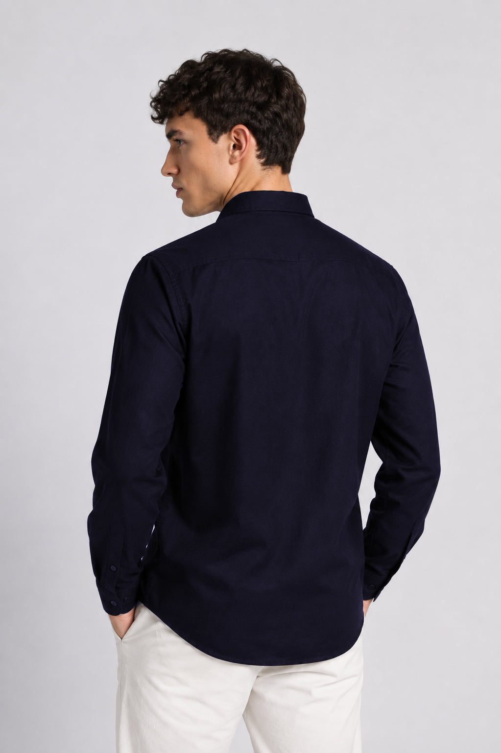Men Navy Linen Shirt