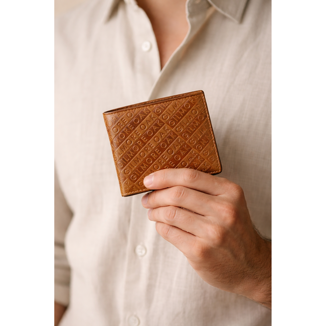 Beige Leather Two Fold Wallet