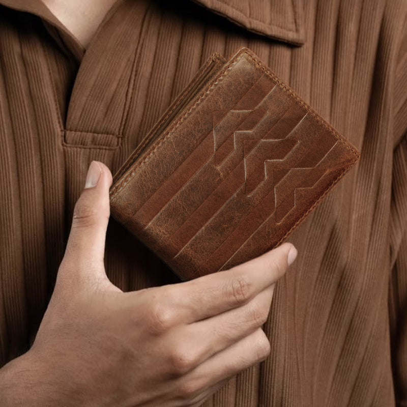 Beige Leather Two Fold Wallet