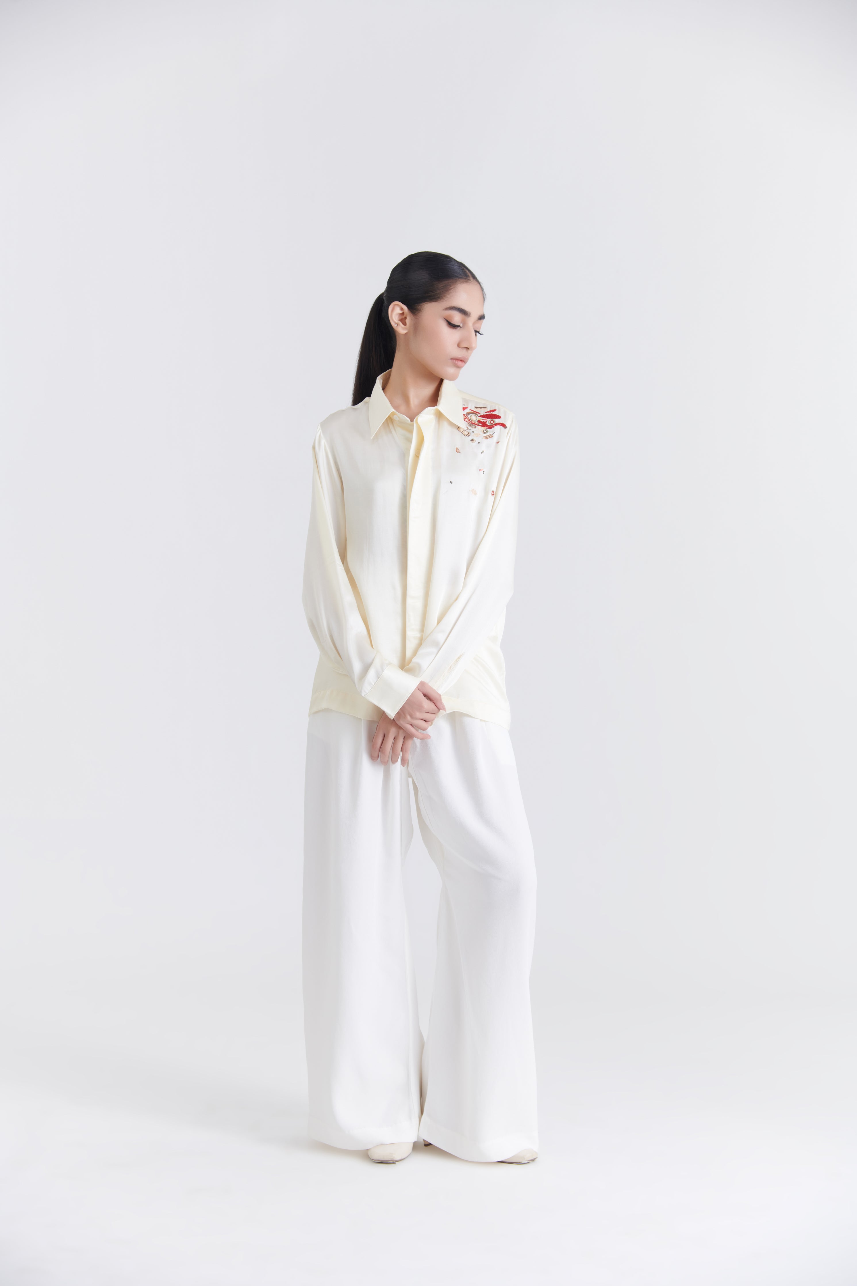 Unisex Off-White Debri Spill Boxy Fit Silk Shirt