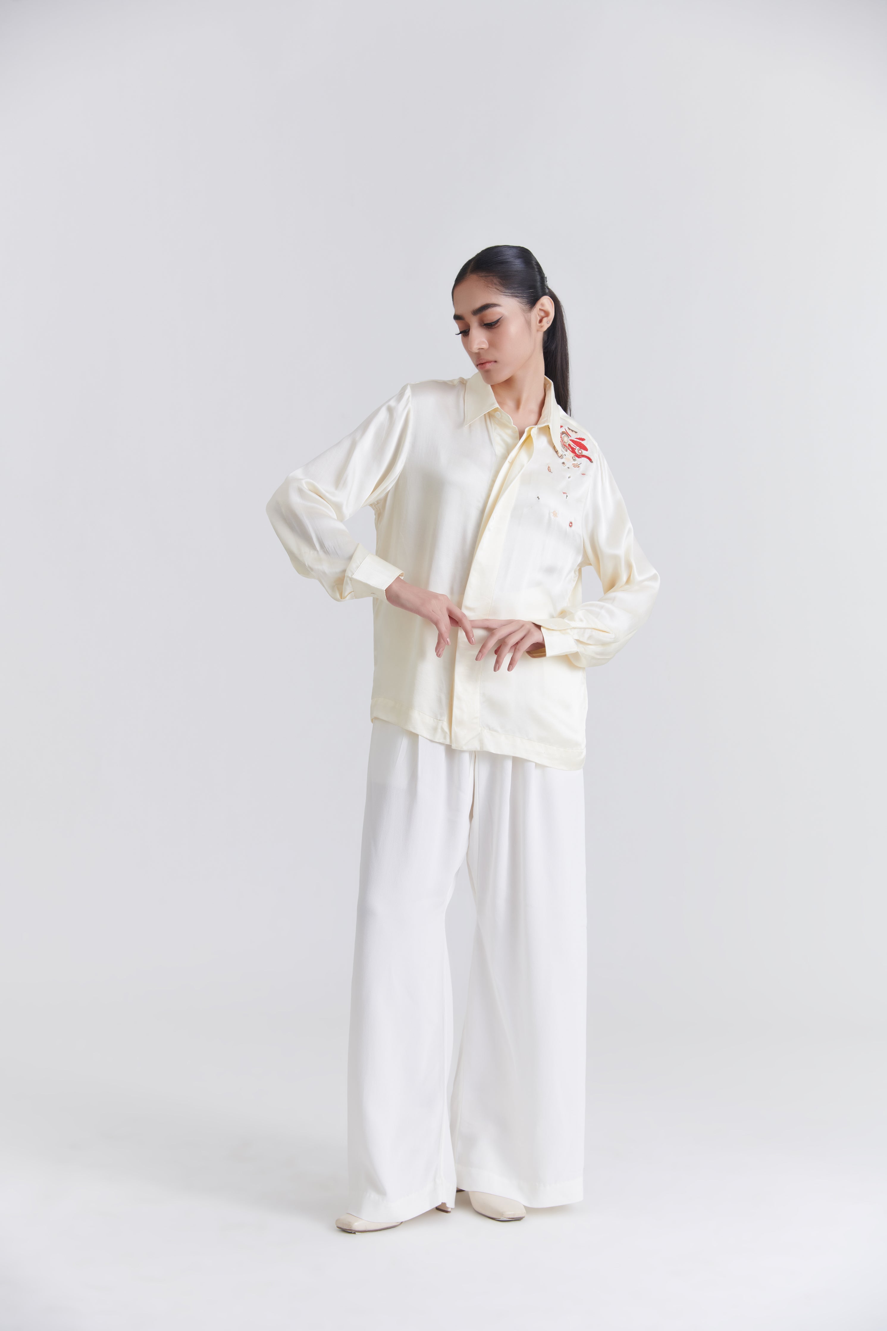 Unisex Off-White Debri Spill Boxy Fit Silk Shirt