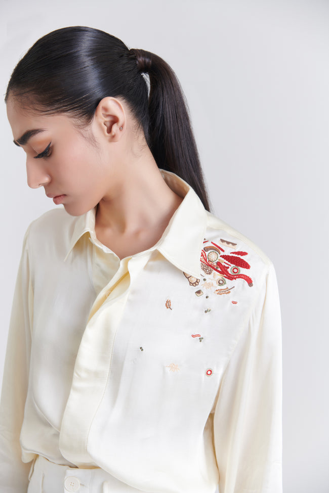 Unisex Off-White Debri Spill Boxy Fit Silk Shirt