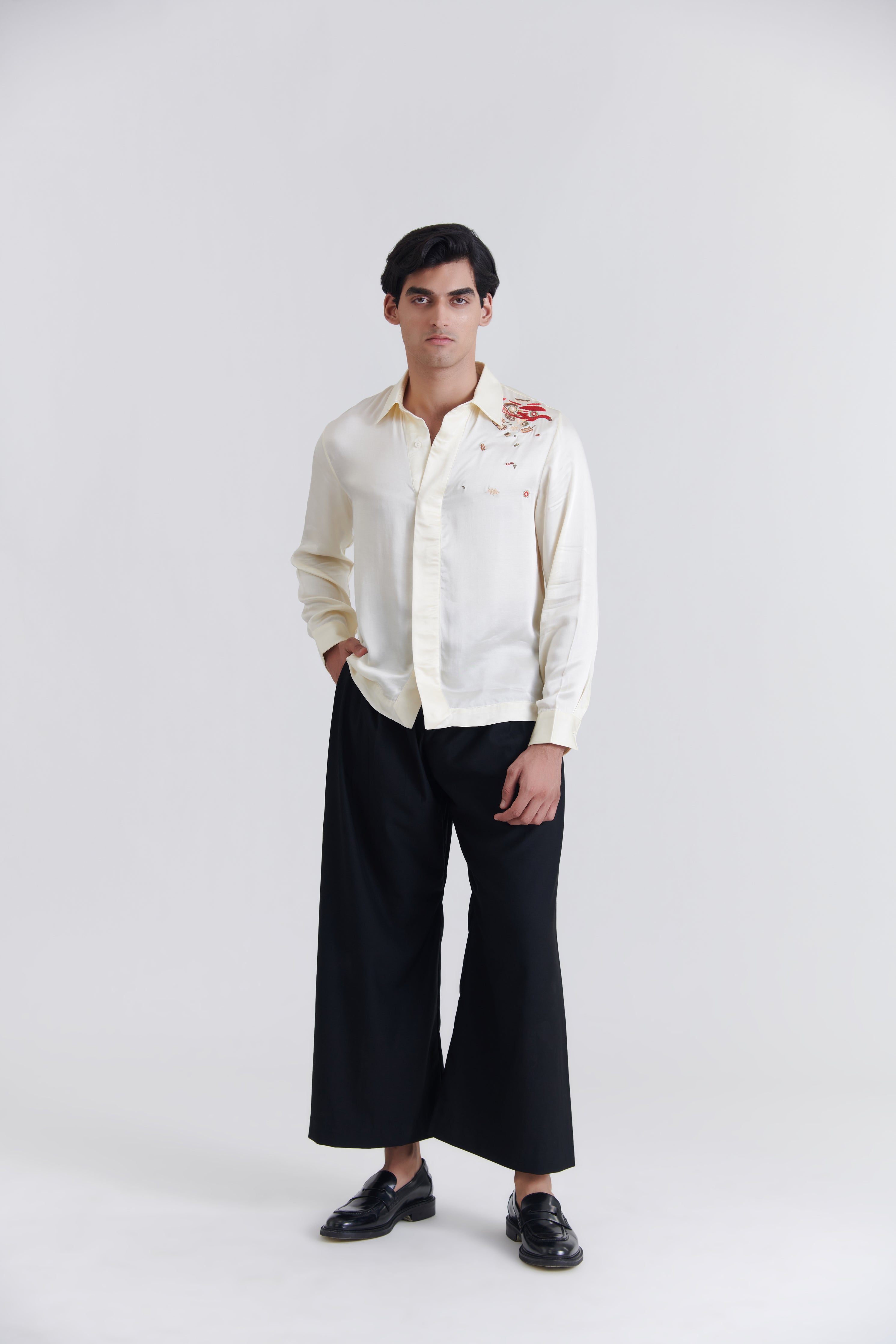 Unisex Off-White Debri Spill Boxy Fit Silk Shirt