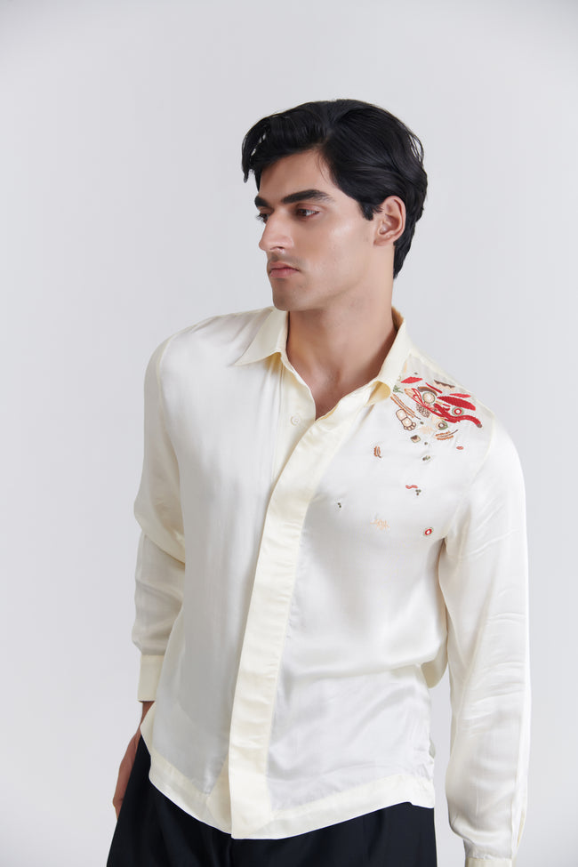 Unisex Off-White Debri Spill Boxy Fit Silk Shirt