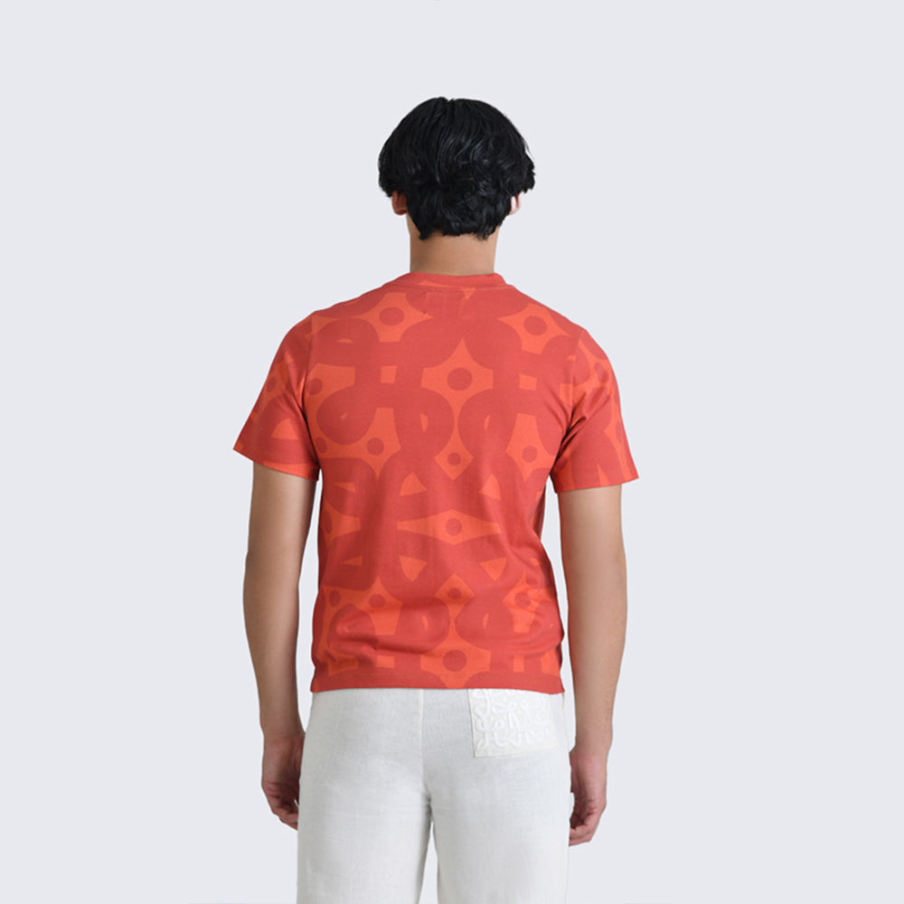 Men Orange Kolam Cotton T-Shirt