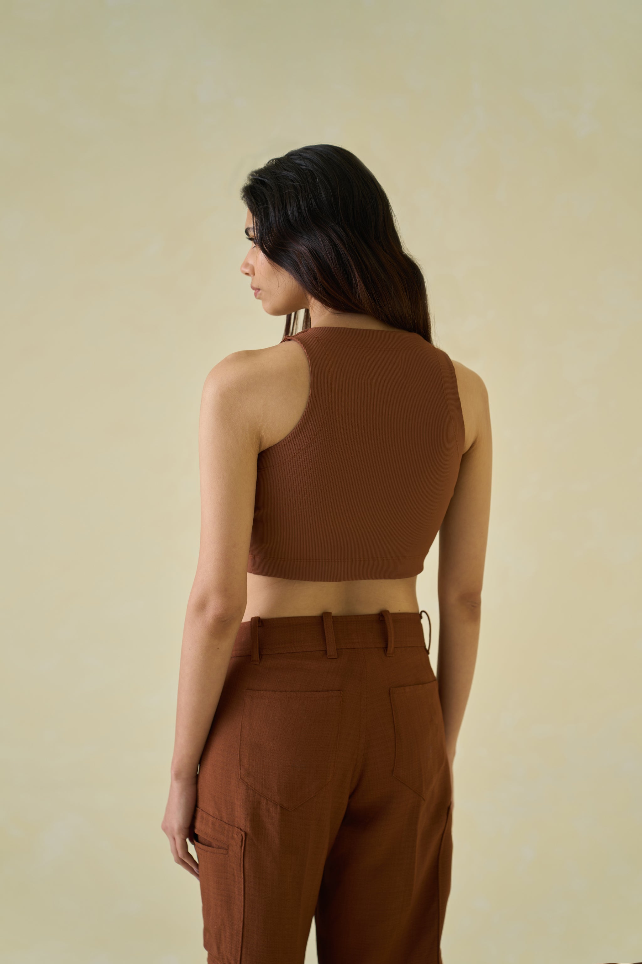 Women Brown Kolam Cropped Cotton Tank Top