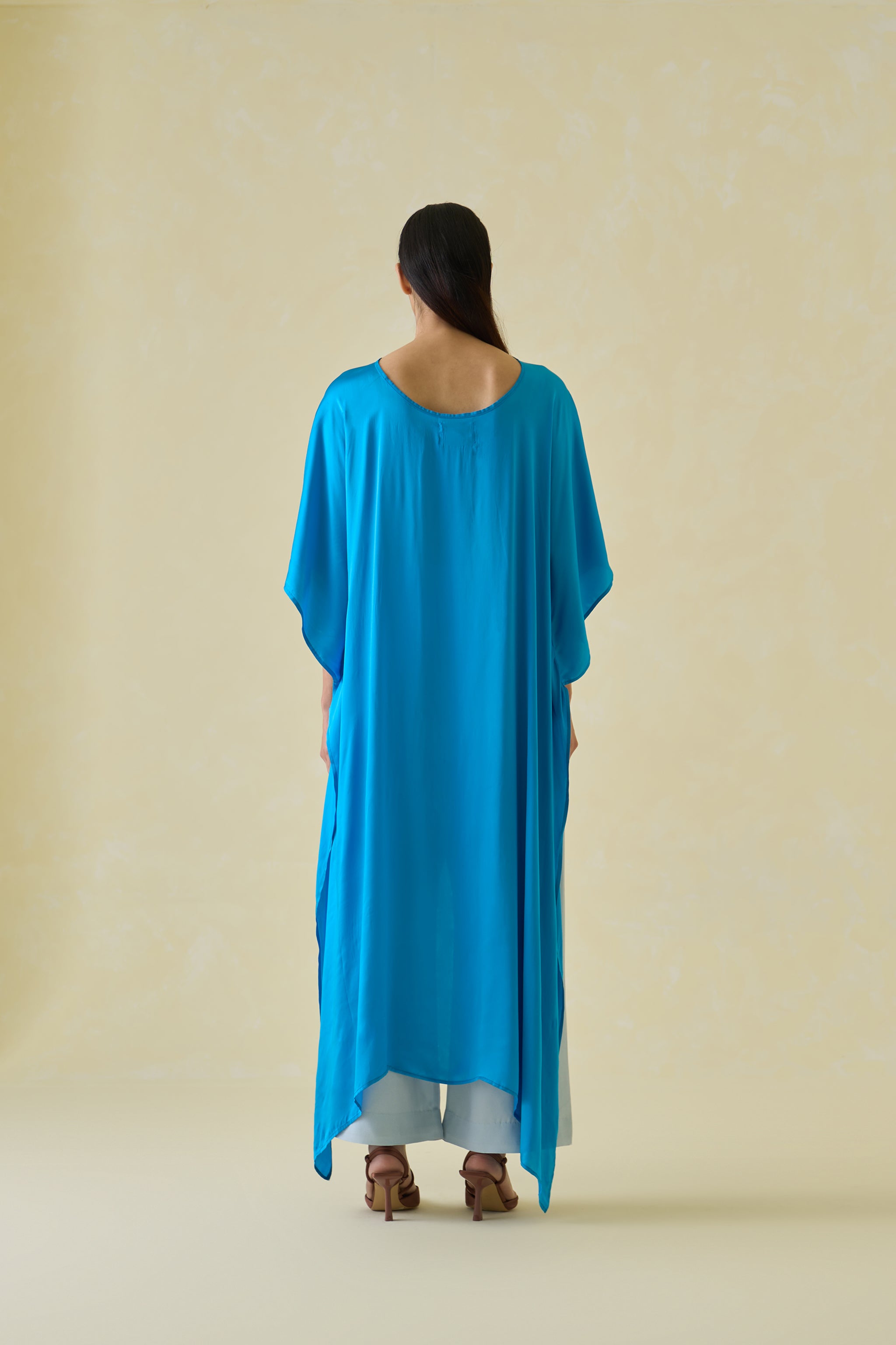 Women Blue High Low Silk Kaftan Top