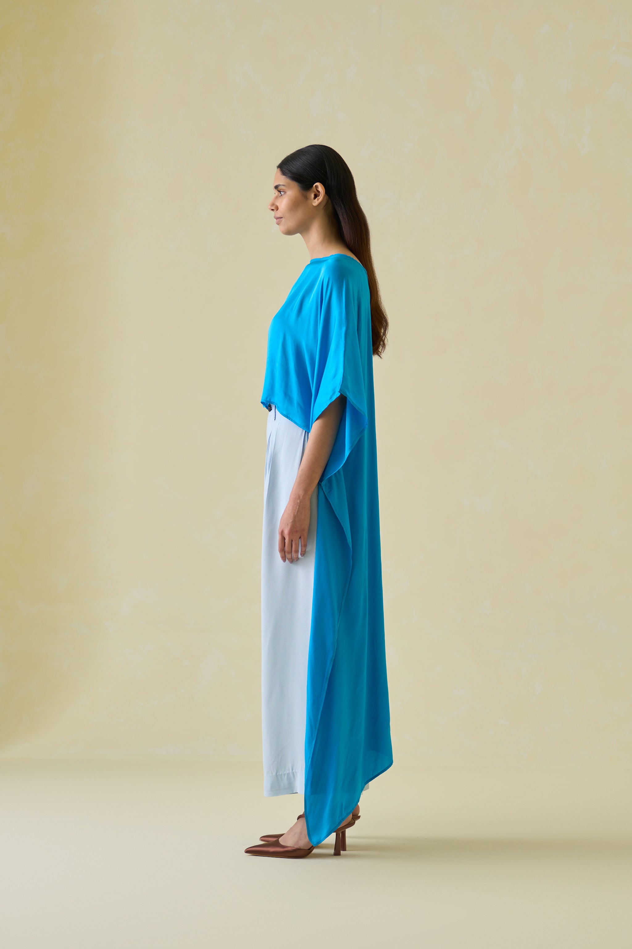 Women Blue High Low Silk Kaftan Top