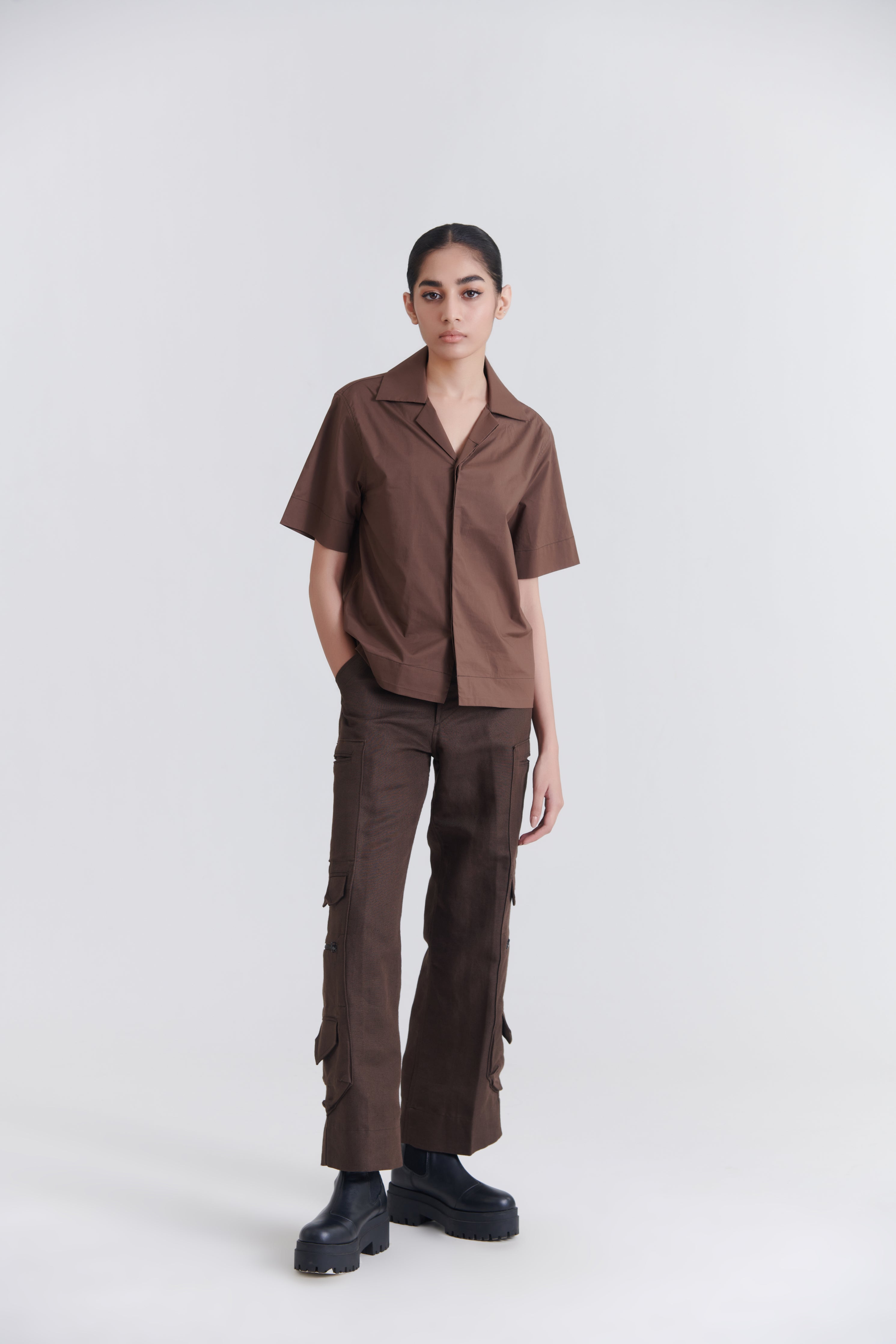 Unisex Brown Pandan Resort Cotton Shirt