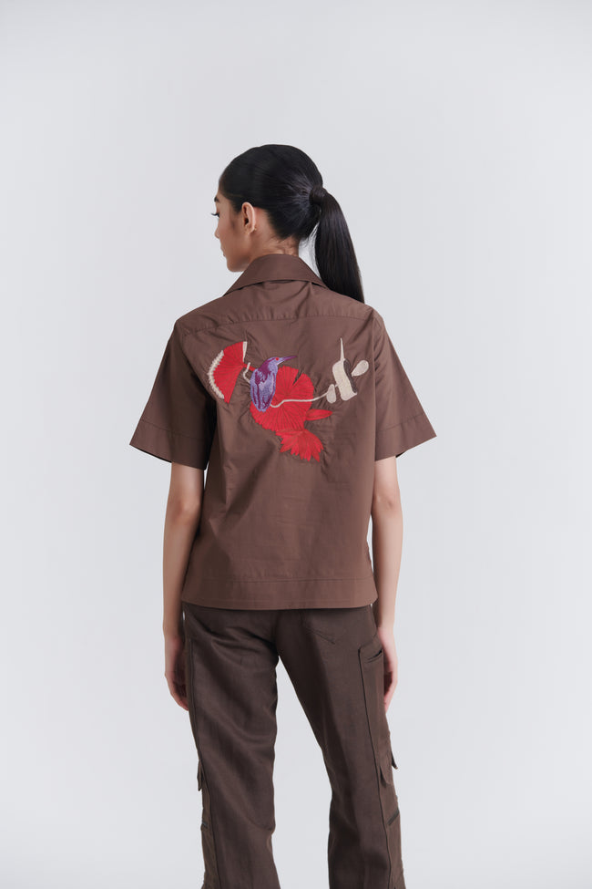 Unisex Brown Pandan Resort Cotton Shirt