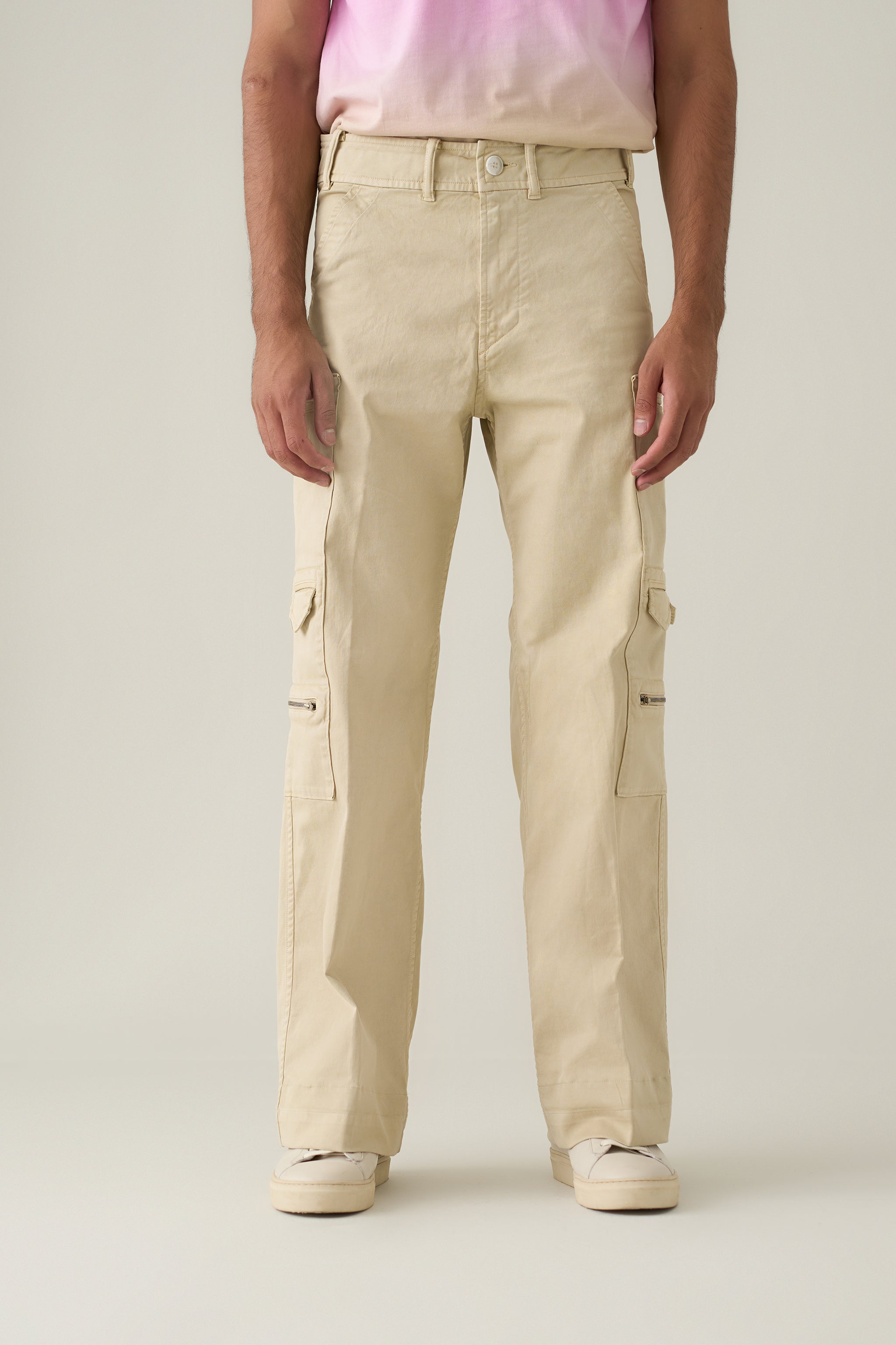 Men Beige Military Workwear Trouser
