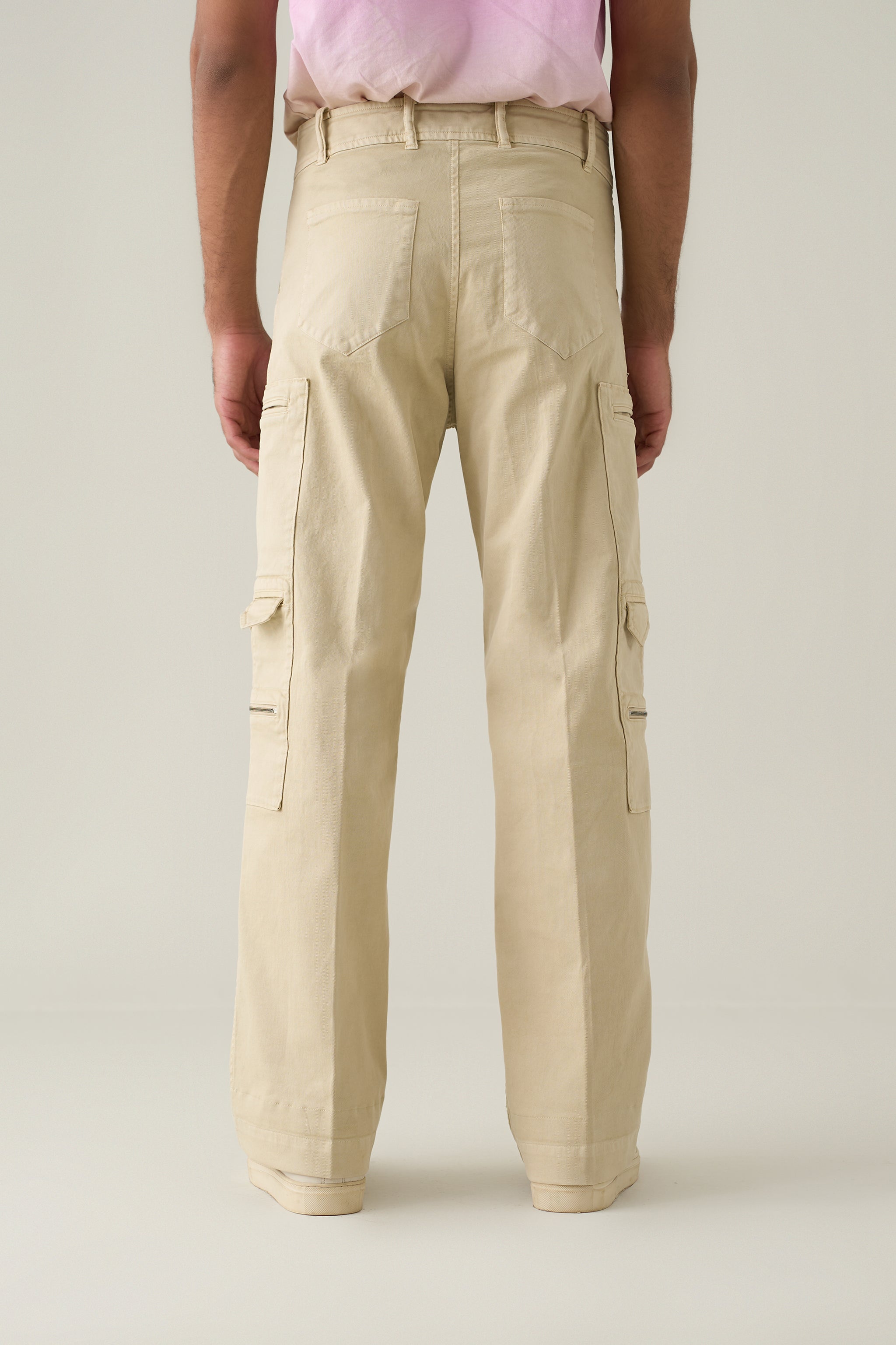 Men Beige Military Workwear Trouser