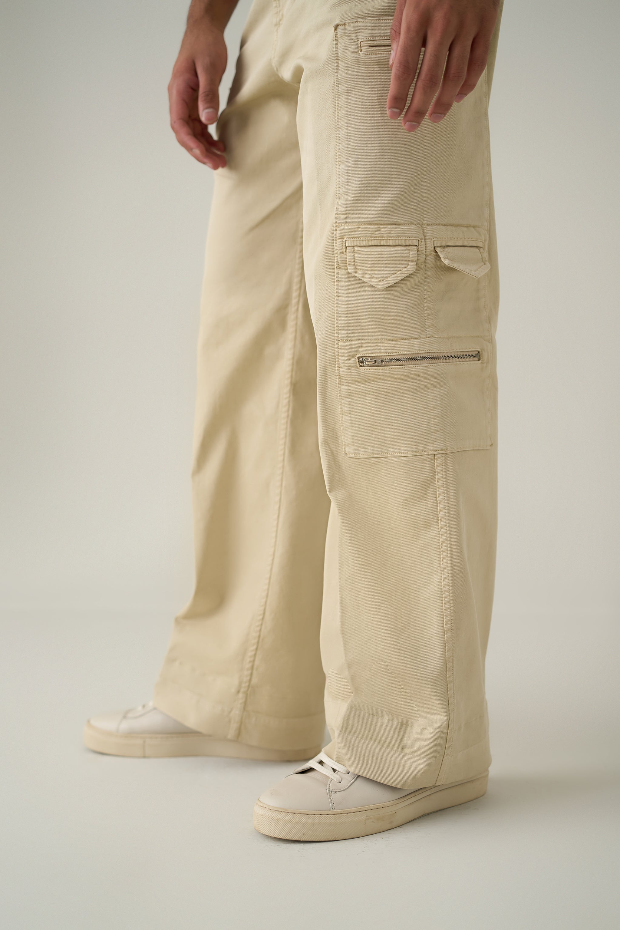 Men Beige Military Workwear Trouser