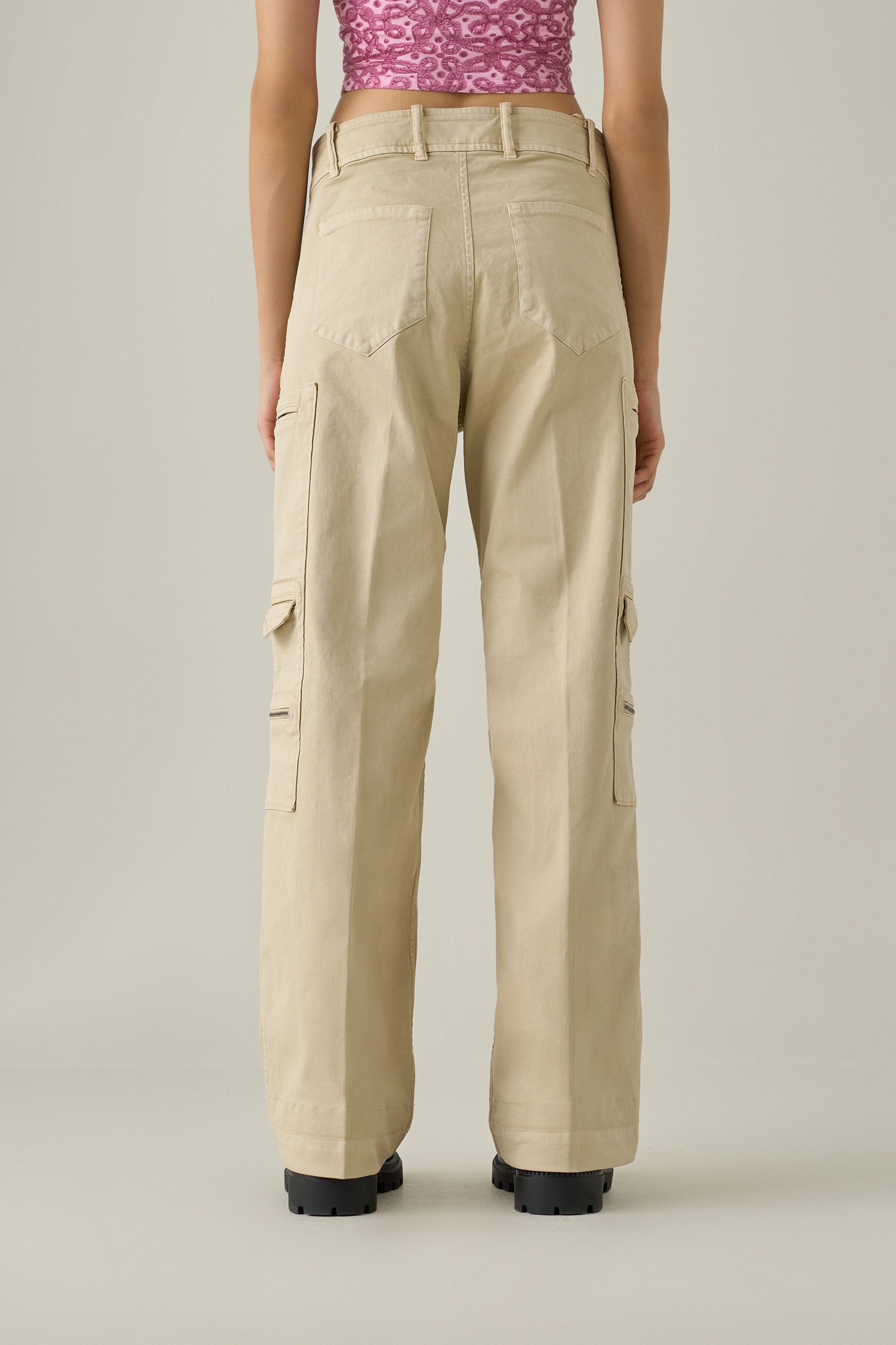 Men Beige Military Workwear Trouser