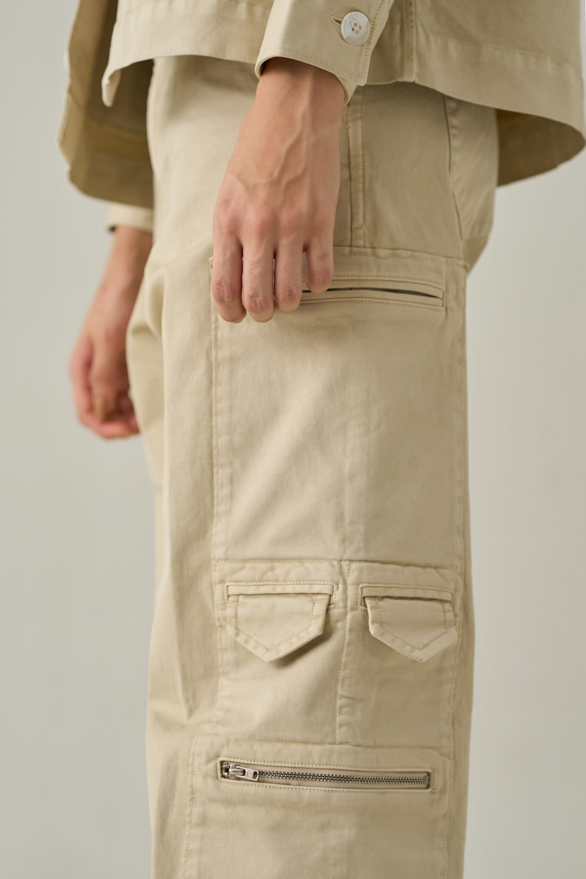 Men Beige Military Workwear Trouser