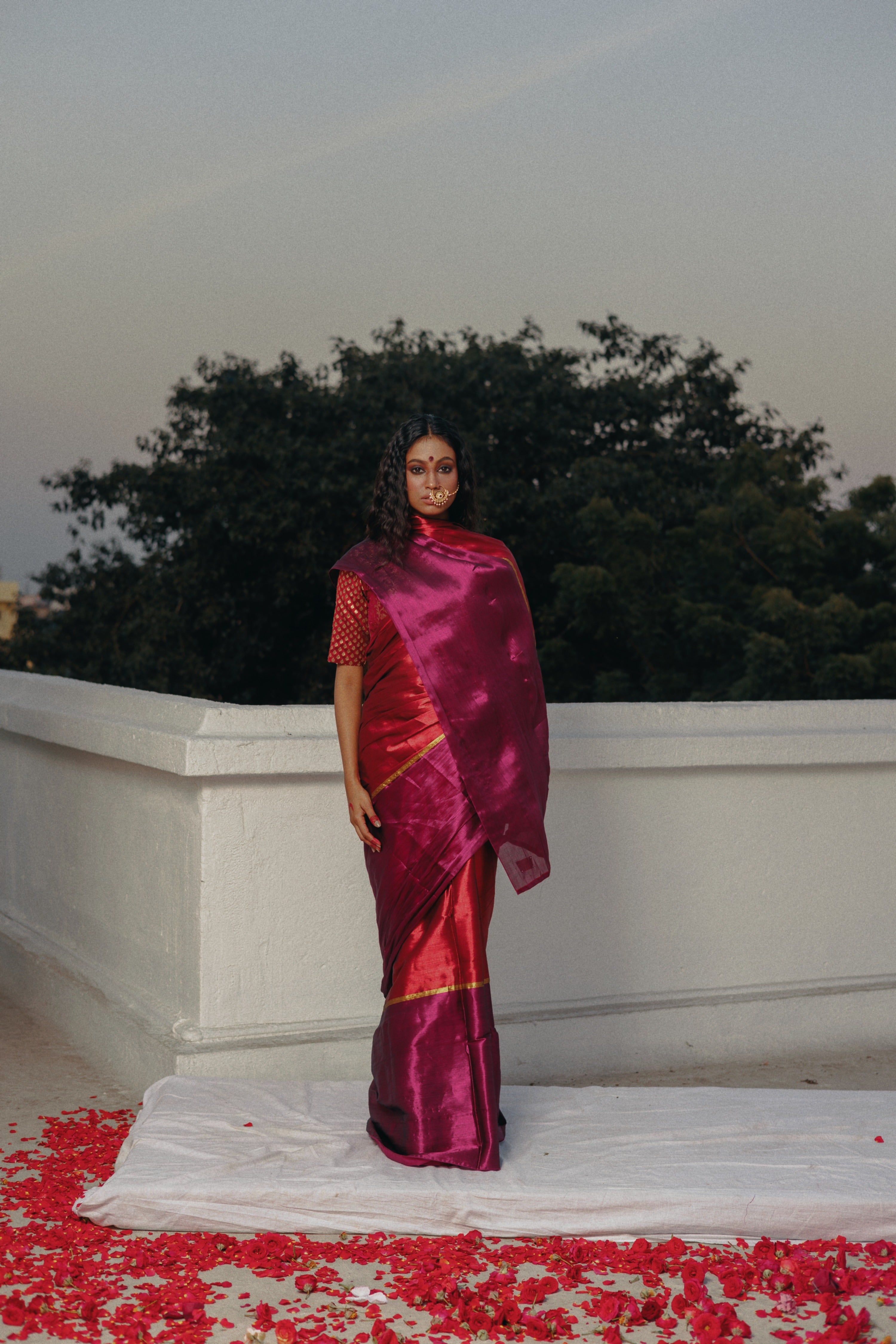 Navya Red and Purple Handloom Tissue Saree