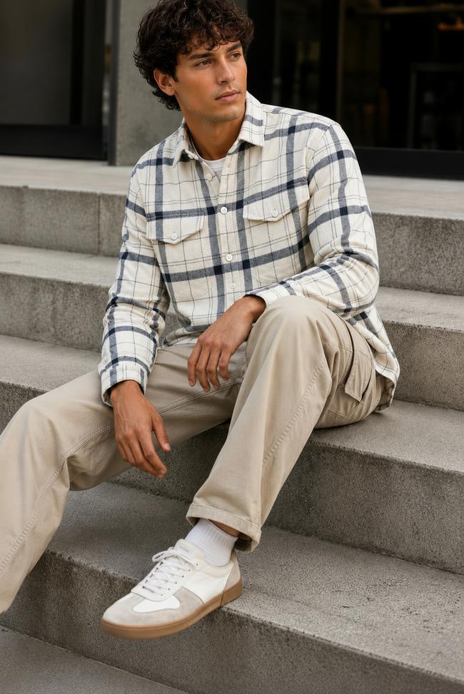 Men White Modern Check Shirt