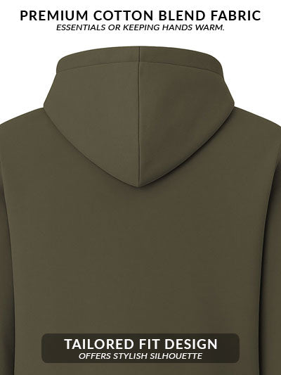 Men Olive Cotton Fleece Hoodie