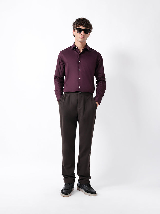 Men Maroon Cotton Solid Shirt