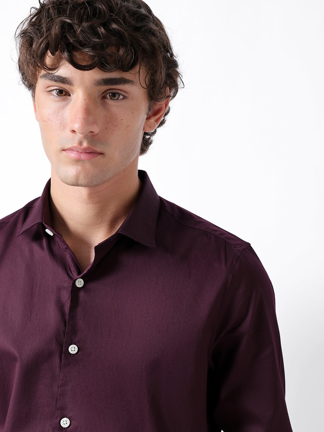 Men Maroon Cotton Solid Shirt