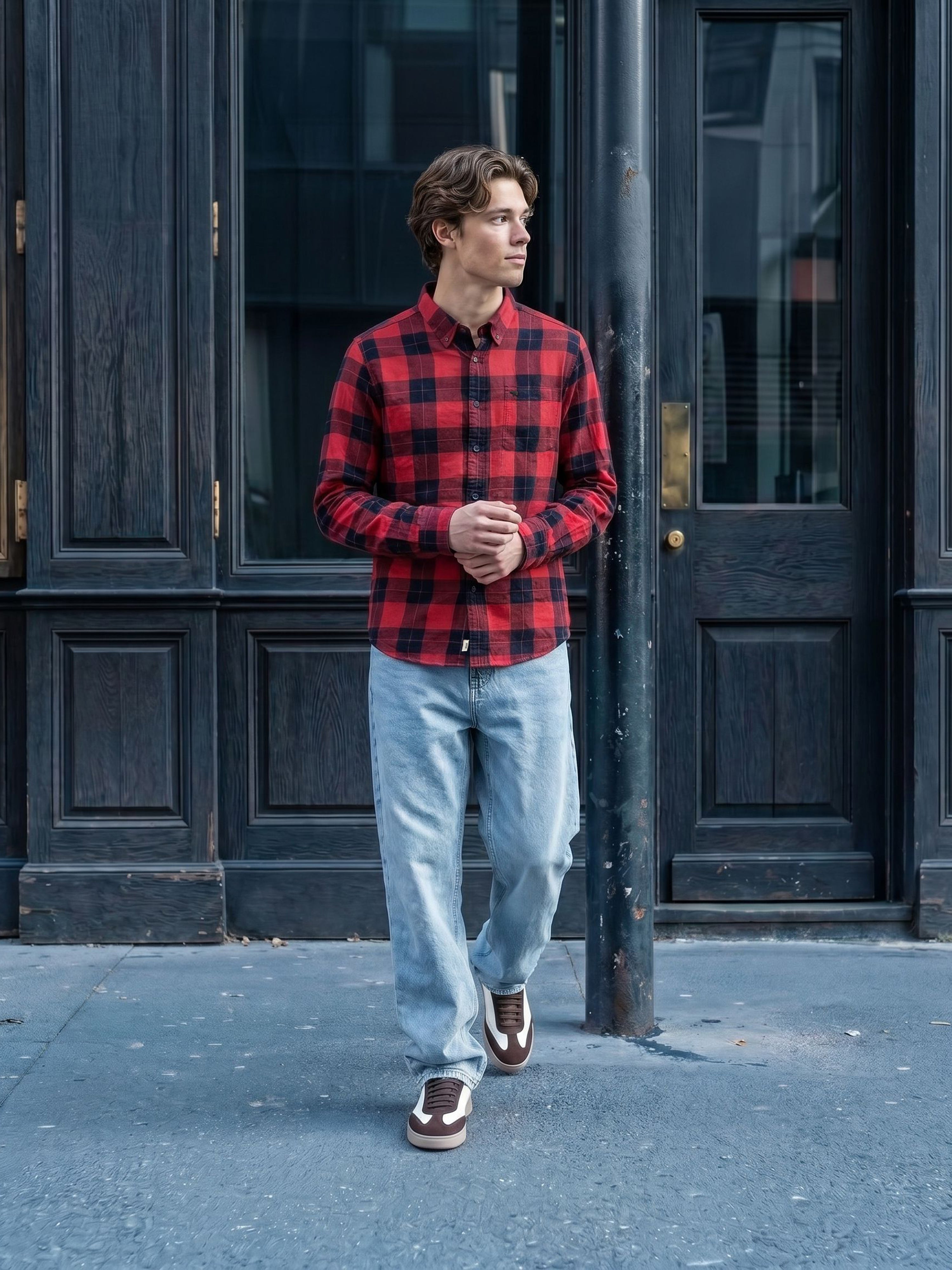 Men Red Checked Shirt