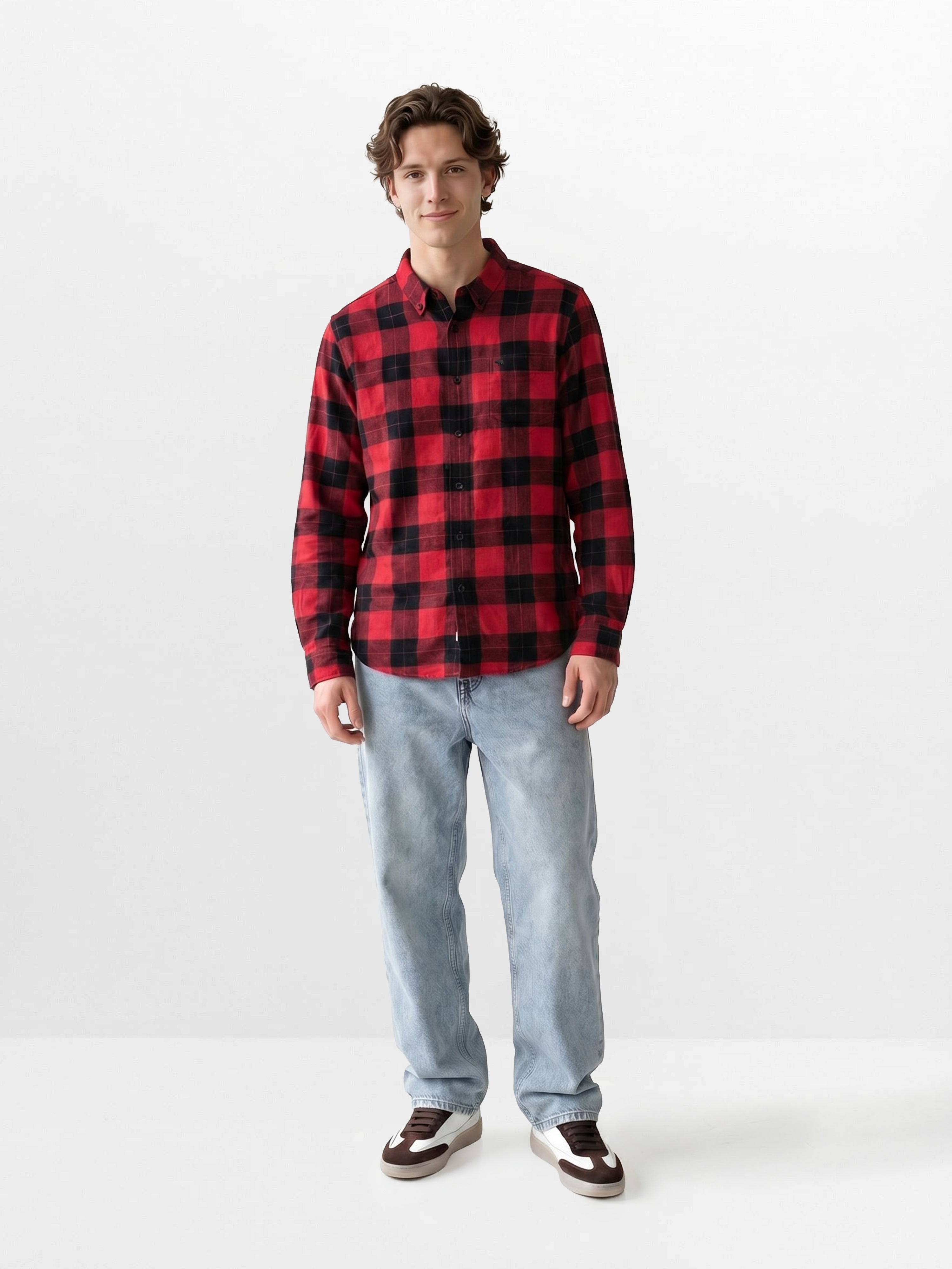 Men Red Checked Shirt