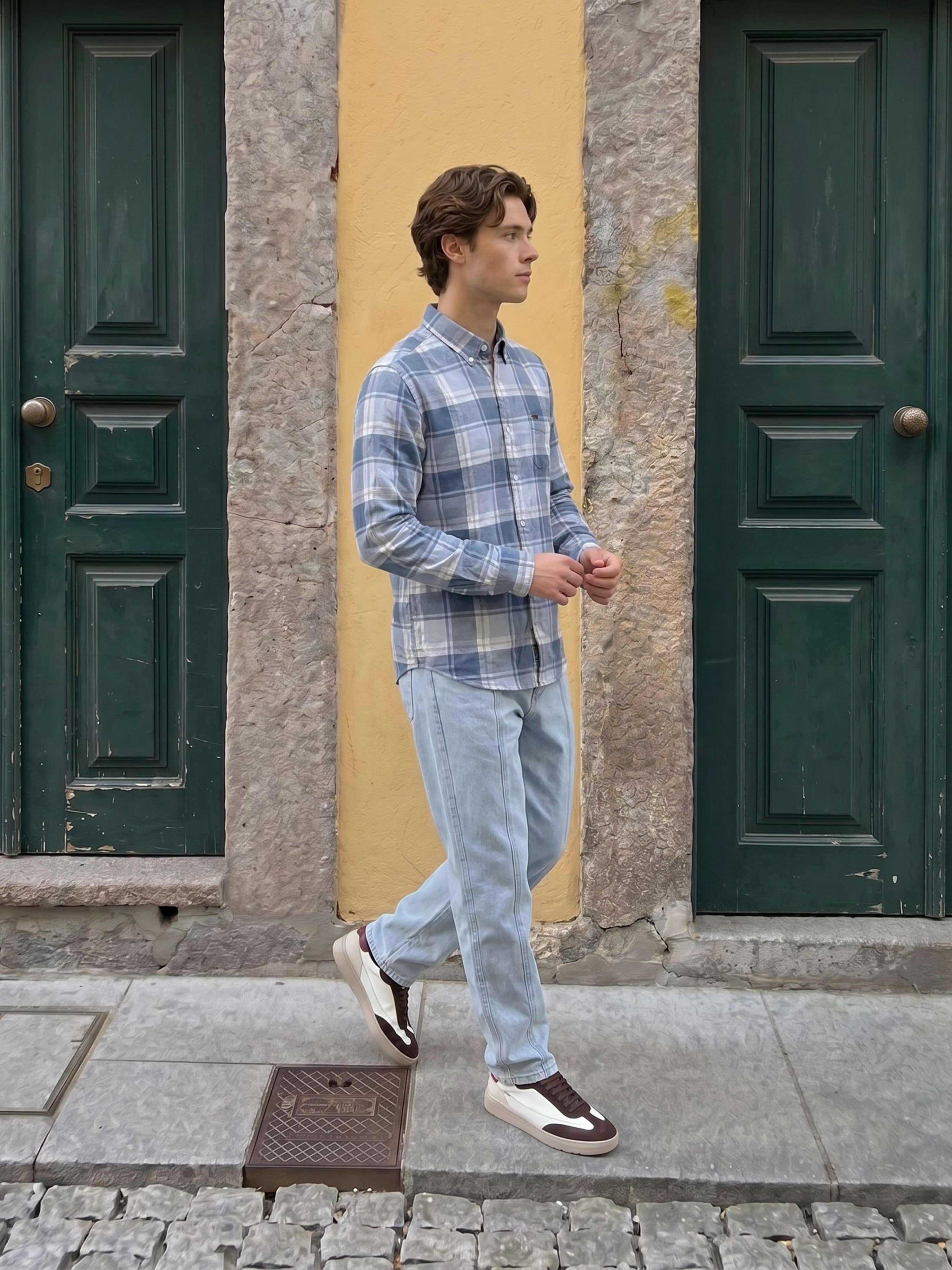 Men Blue Checked Shirt