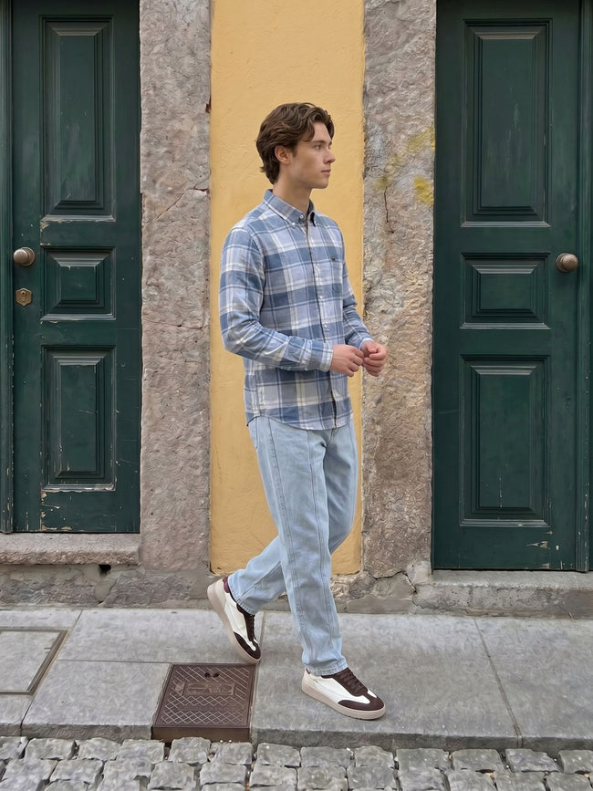 Men Blue Checked Shirt