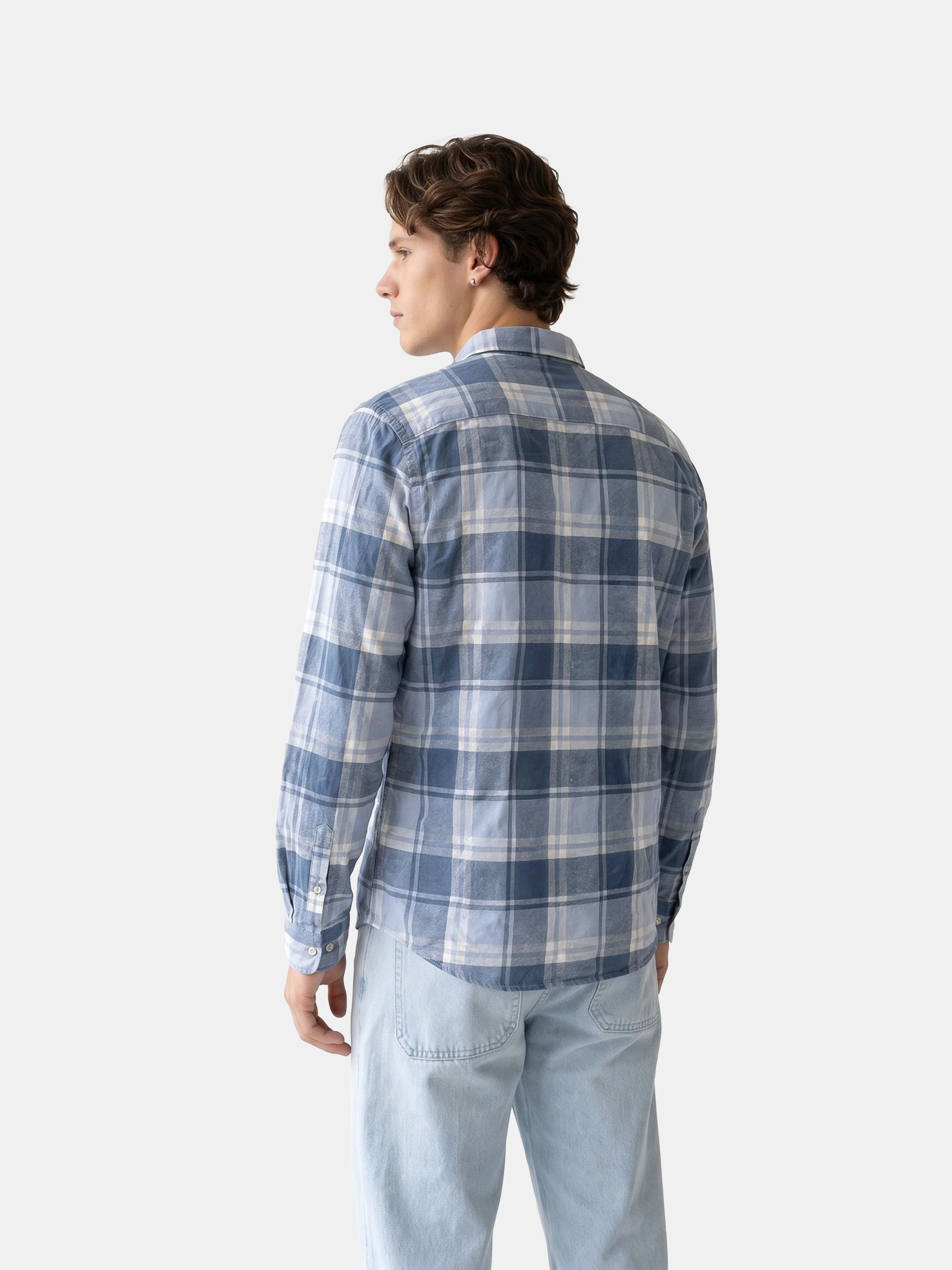 Men Blue Checked Shirt